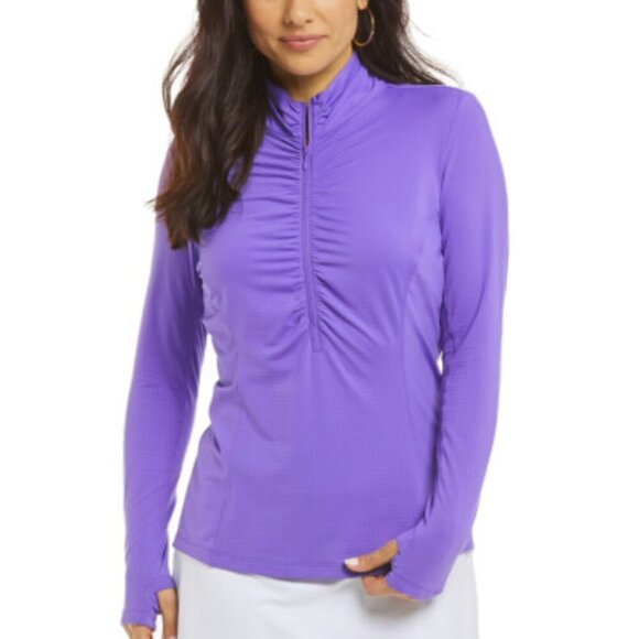 Adidas Climalite Pullover Half Zip Purple Ruched Pullover Workout Active Top - Picture 1 of 11